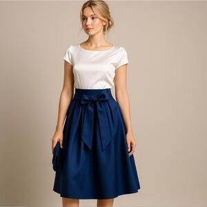 NWT Preston & York Pleated Taffeta Serefina Midi Front Bow Skirt Sizes 10 16 18
